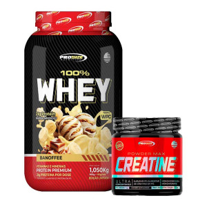 Kit 100% Whey 1.050kg Banoffee + Creatina 250g - Pro Size Nutrition
