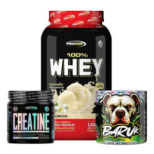 Kit 100% Whey 1.050kg Baunilha + Baruk + Creatina 300g - Pro Size Nutrition