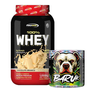 Kit 100% Whey 1.050kg Chocolate branco + Baruk - Pro Size Nutrition
